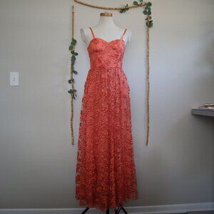 Alice + Olivia Salmon Orange Lace Formal Maxi Dress Size 2